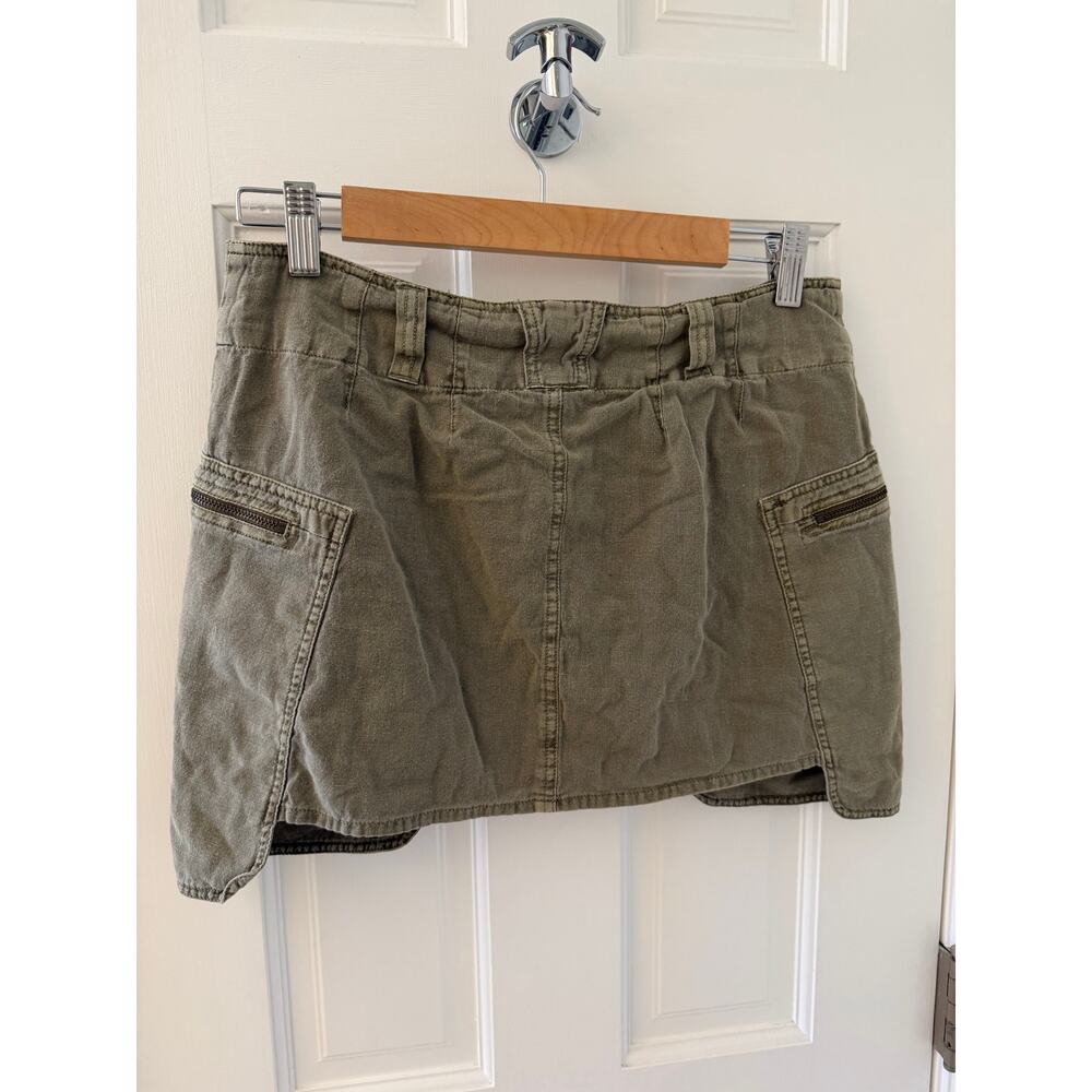 Free‎ People Nevada Khaki Cargo Mini Skirt Size 4 Cotton Linen Blend Pockets - Picture 5 of 8
